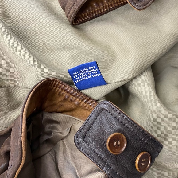 McKenzie Tribe Leather Bomber Jacket Brown Tan Men’s L Hidden Hood Zip Up - Picture 14 of 16